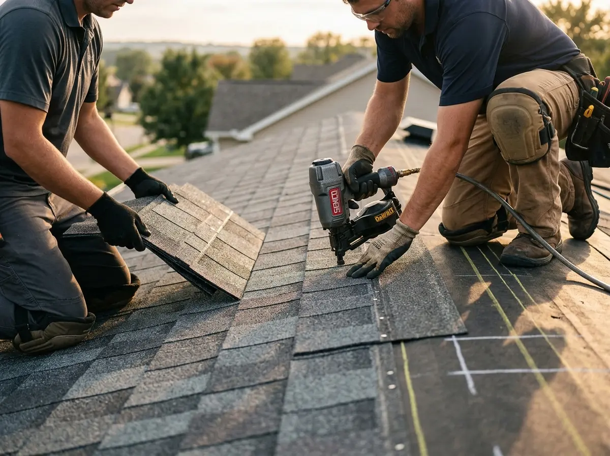 Professional roofer working on a residential roof in Plaistow